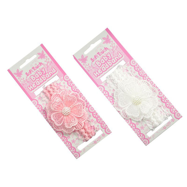 Picture of HB41 - 5412 -LACE HEADBAND W/CROCHET FLOWER & PEARL WHITE